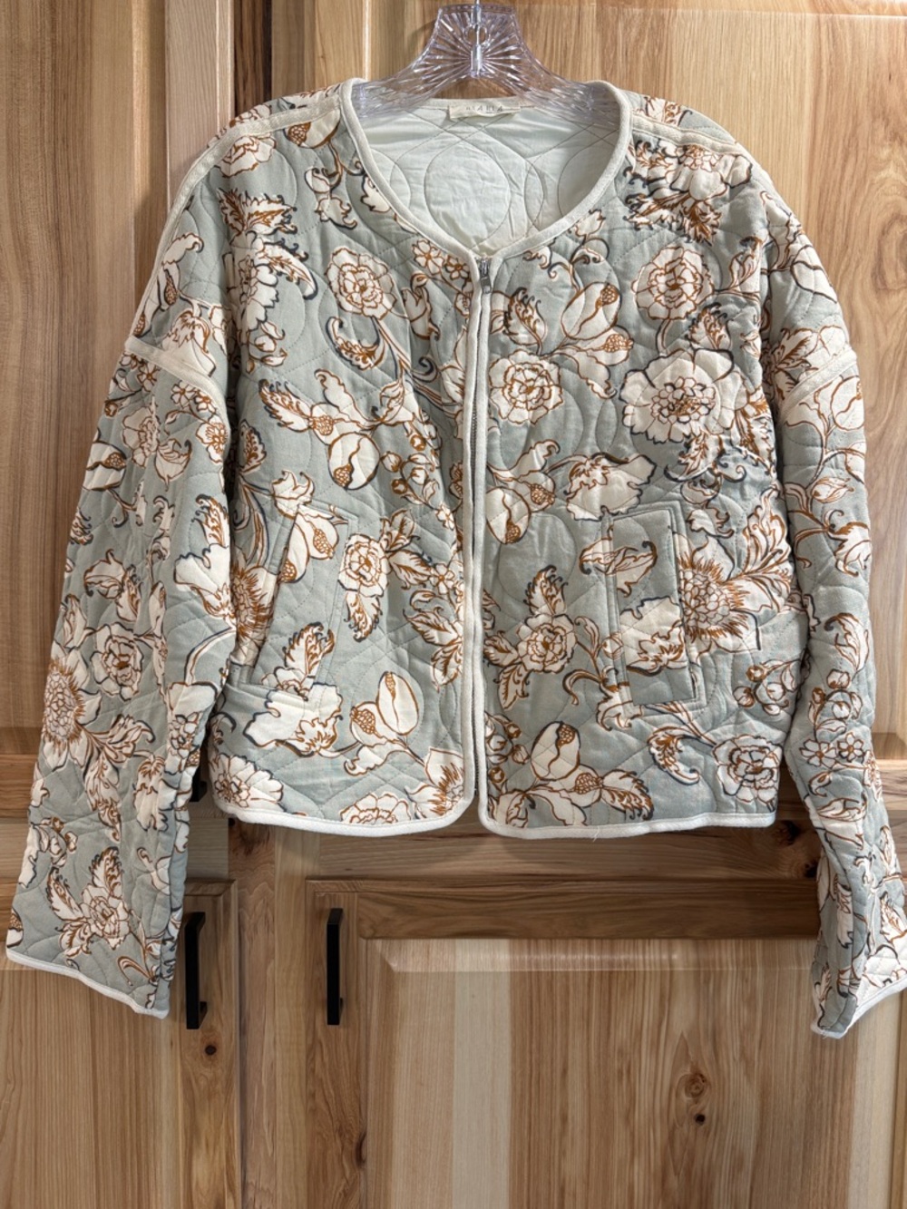 ILLA ILLA Sage Floral Quilted Cottagecore Granny Jacket with Cream Accents Sz L